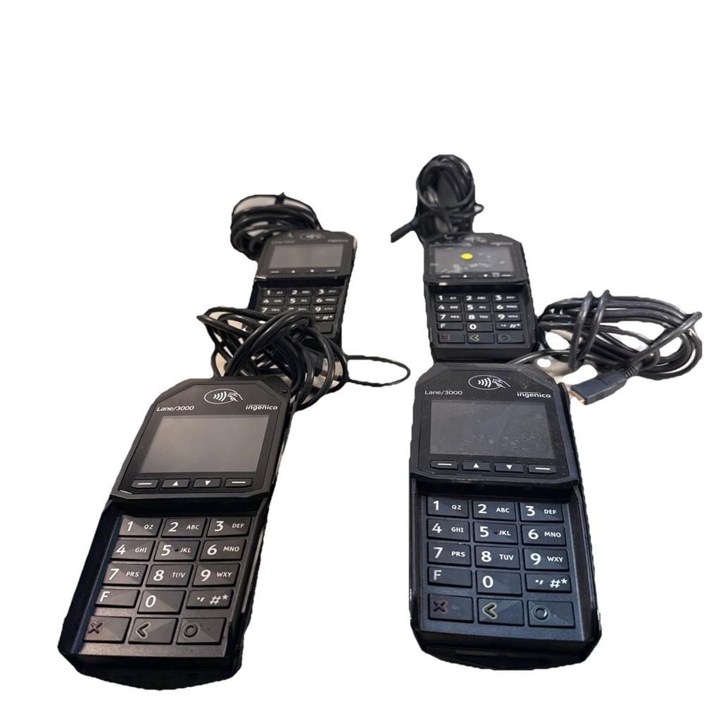 Lot of 4 Ingenico Lane3000 Credit Card Reader Terminal tested for power on only