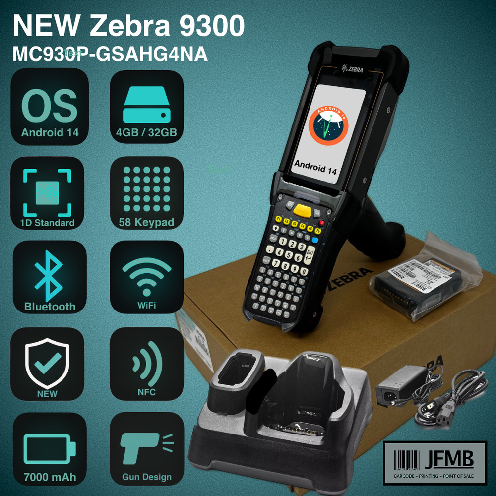 NEW ZEBRA MC9300 Android 14 Barcode Scanner 1D MC930P-GSAHG4NA w Charger