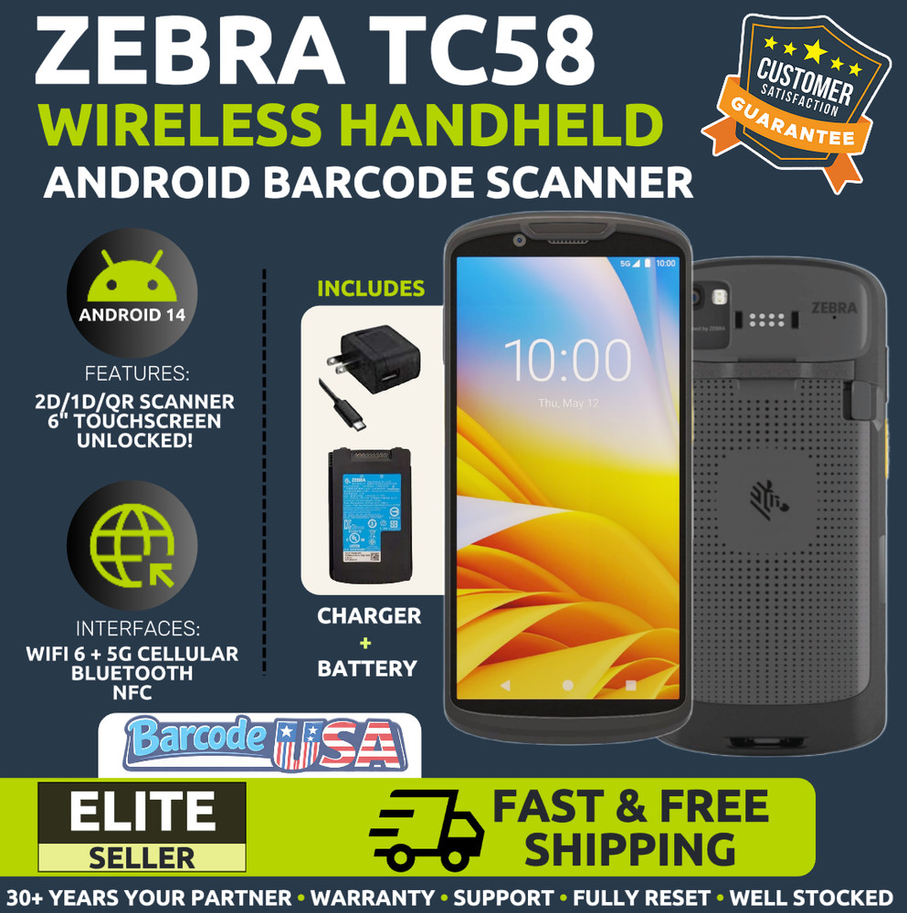 ✅Zebra TC58 Handheld, Android 14, 2D/1D/QR Barcode Scanner (SE55 or SE4720)!🔥⭐