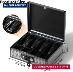 Glosen Cash Box with Lock, Money Box with Key Lock & Removable Coin Tray 13.5 *