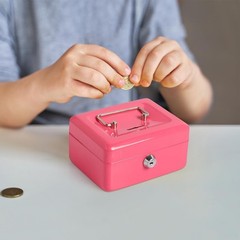 Small Cash Box with Money Tray – Metal Lock box for Kids 5.9″ x4.7″ x 3.2″ Pink