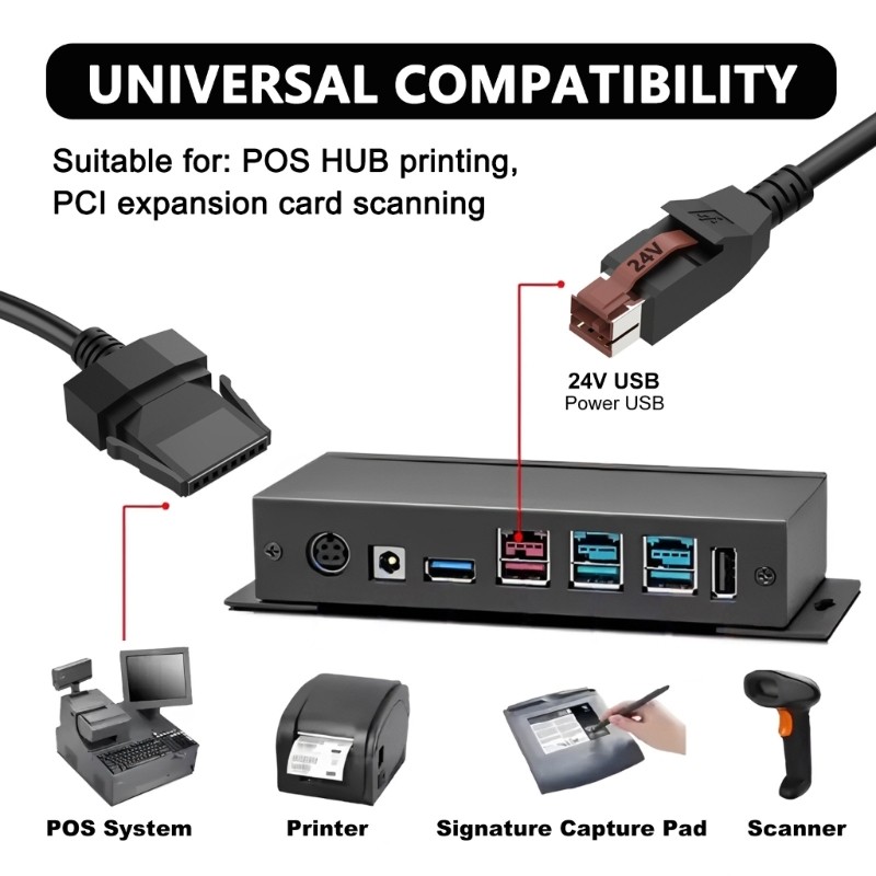24V Powered USB Male 8Pin Retail Power Data Cable For Printer POS Systems