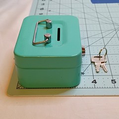 Small Portable Teal Metal Cash Box 6 x 4 in Coin Slot Key Lock Lockable w/2 Keys