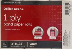 1-Ply Paper Rolls, 3in. x 128ft, White, Pack of 10, 109023