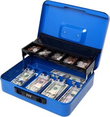 Large Cash Box with Money Tray and Lock – Safe Box for Cash Saving Key Lock Mone