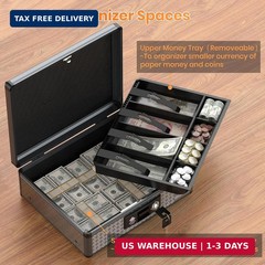 Glosen Cash Box with Lock, Money Box with Key Lock & Removable Coin Tray 13.5 *