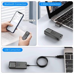 Mini Portable 1D Wireless Barcode Scanner, Bluetooth and 2.4Ghz and USB All in o