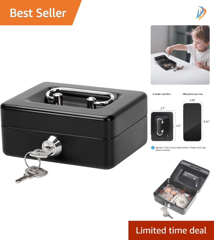 Elegant X-Small Cash Box with Key Lock – 4.92” x 3.94” x 2.28” Portable Safe