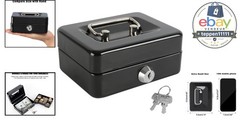 Locking Cash Box Key Lock Removable Coin Tray 4.92″ x 3.74″ x 2.36″