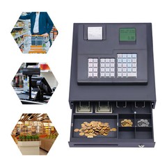 39 Keys Electronic Cash Register Black Thermal Cash Register with Cash Drawer US