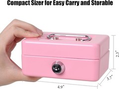 Small Cash Box Lock Key Metal Coin Piggy Bank Pink
