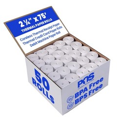 2 1/4 x 75 feet x 50 rolls CORELESS BPA Free Thermal Paper Rolls for Handheld…