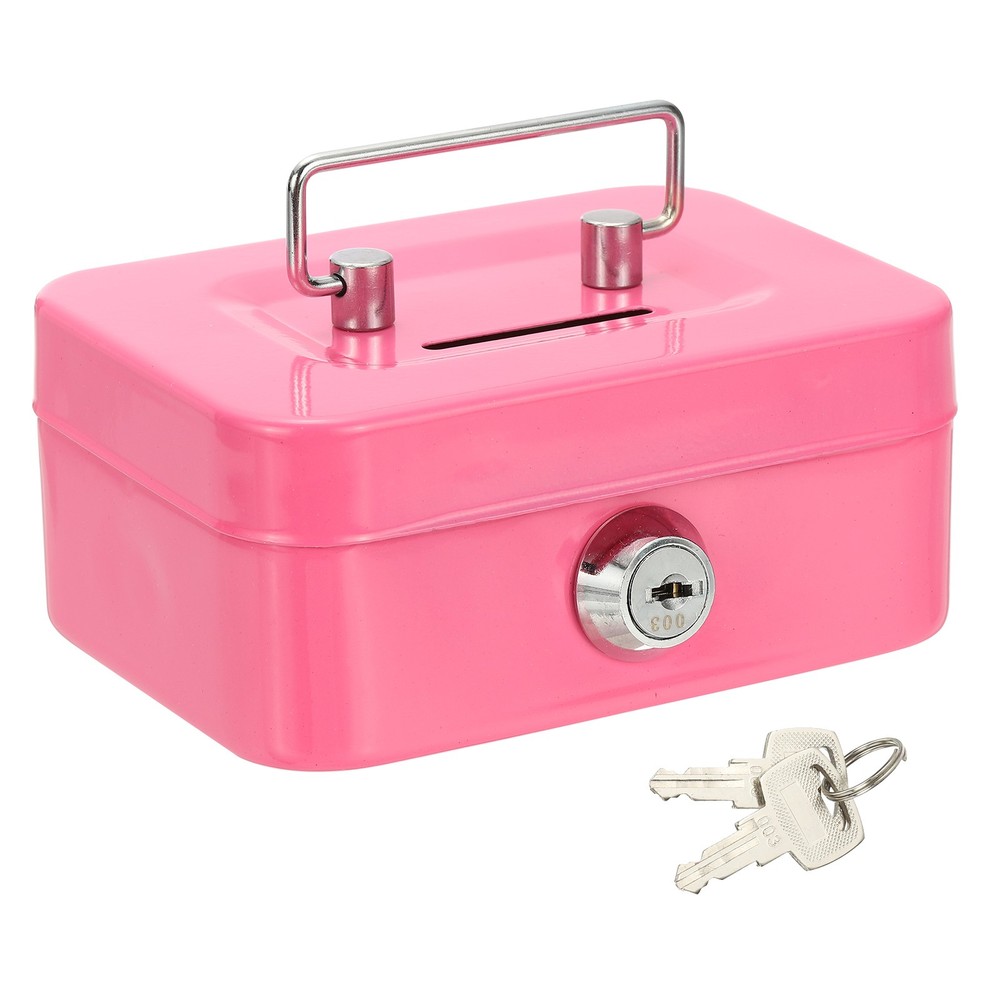 Mini Safe Box Cash Boxes Piggy Bank Mini Money Saving Boxes with Keys, Pink
