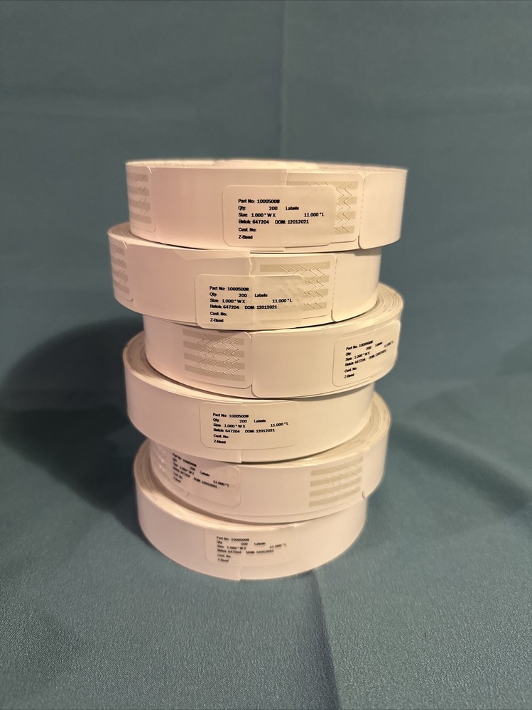 Zebra 10005008 Wristband Polypropylene 1” x 11” White Thermal Z-Band Case/6 Roll