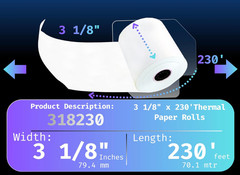 3-1/8 x 230 Thermal Paper for Star Tsp100 (50 Rolls) – Free Shipping