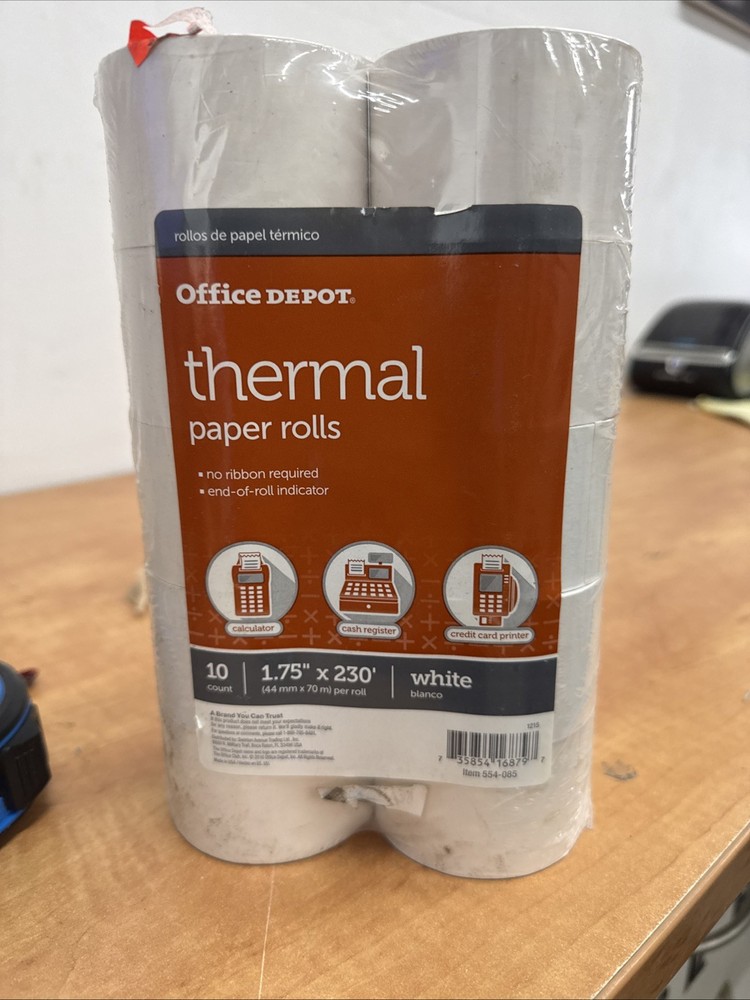 Office Depot® Thermal Paper Rolls, 1 3/4″ x 230′, White, Pack Of 10 554-085