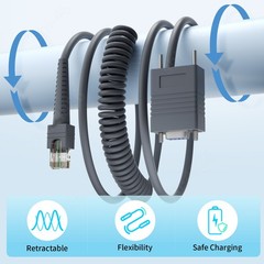 5M RS232 to RJ45 Coiled Cable For Zebra LS3008 LS3408 LS3408-FZ LS4278 LS3478