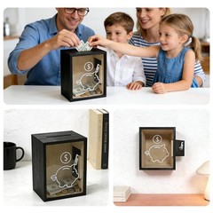 Clear Piggy Bank for Adults, Openable Money Saving with Lock, Wooden Money Co…