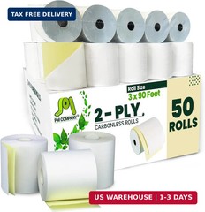 PM Company 2 Ply POS/Cash Register Rolls, 3 Inches X 90 Feet, White/Canary, 50 p
