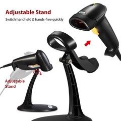 Barcode Scanner with Stand, Wired Handheld Bar Code Scanner with Adjustable S…