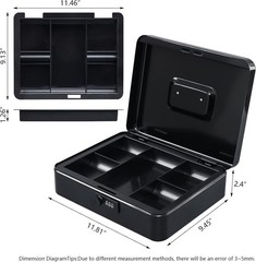 Metal Cash Box with Combination Lock – Extra Large 11.81×9.45×3.54 in Black