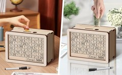 Wooden Money Box Piggy Bank with Marker Unbreakable Money Savings Box