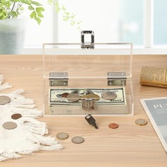 Lockable Money Storage Box Clear Acrylic Cash Holder with Key Lock Cash Organ…