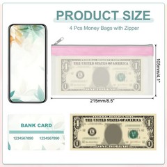 8.5×4 Inch Money Bags with Zipper, 4Pcs Clear Cash Pouch, Pink