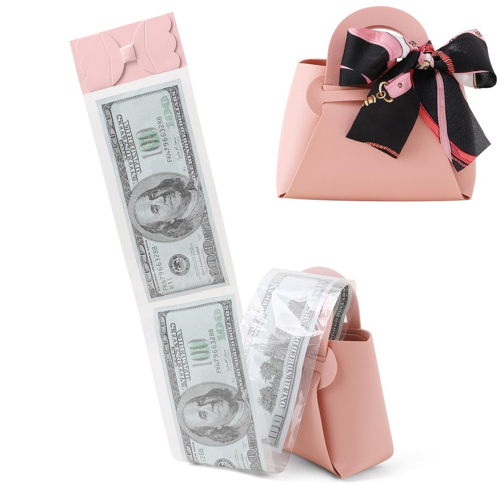 Money Pull Box Cash Surprise Ribbon Leather Mini Bag 30 Transparent Bags Pink