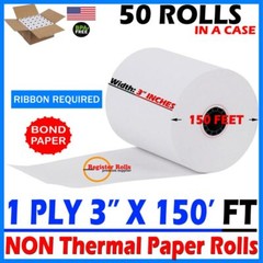 Bond Paper Rolls 3″ x 150′ single ply Case of 50 rolls Brand New Register Rolls