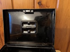 Antique METAL BOX BLACK GOLD DOCUMENT BOX Lock with key