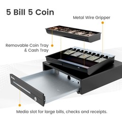 Beelta 16″ Heavy Duty Cash Drawer for POS System – Fully Removable Tray, 5 Bi…