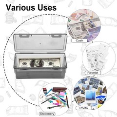 Hipiwe Plastic Cash Box with Lid Black Currency Tray Rectangular Money Organizer