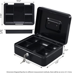 Security Cash Box with Key Lock and Multiple Compartments for Easy Organization