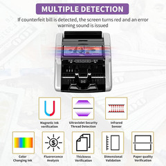 Money Counter Machine with Value Count, Dollar, Euro UV/MG/IR/DD/DBL/HLF/CHN Cou