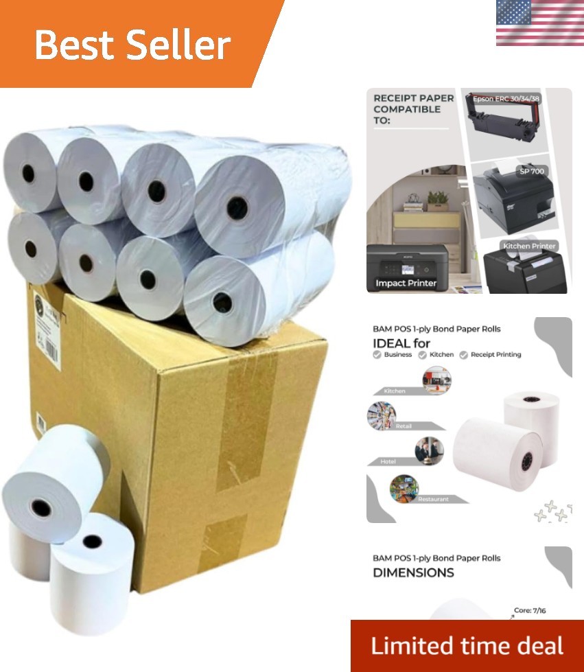 3″ x 150′ 1ply Bond Receipt Paper Rolls for Kitchen Impact Printers Star SP70…