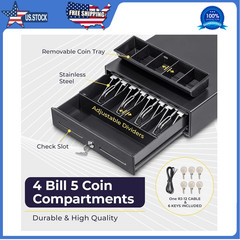Volcora 13″ Electronic Cash Register Drawer for POS System, 4 Bill 5 Coin Tray