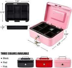 Secure Medium Pink Cash Box with Key Lock and Coin Organizer – 7.87″ x 6.30″