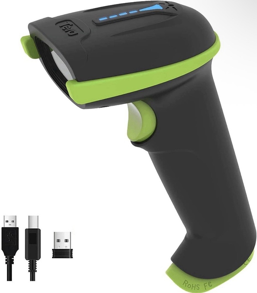Tera Wireless Barcode Scanner 2.4GHz USB Wired 1D Laser Rechargeable Green
