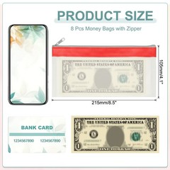 8.5×4 Inch Money Bags with Zipper, 8Pcs Clear Cash Pouch, Red
