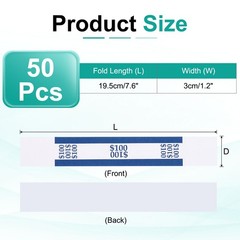 50 Pack Money Band 100 Dollar Money Bill Wrapper Self-Adhesive Bill Band Blue
