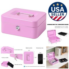 Portable Light Purple Cash Box – Scratch Resistant with Money Tray & Key Lock