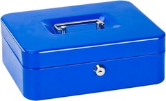 Cash Box Steel Lockable Money Safe with Tray 9.8×7.1×3.7in Portable Blue