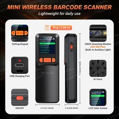 Wireless Barcode Scanner Mini Bluetooth 1D 2D QR Bar Code Scanner 3-in-1 Blue…
