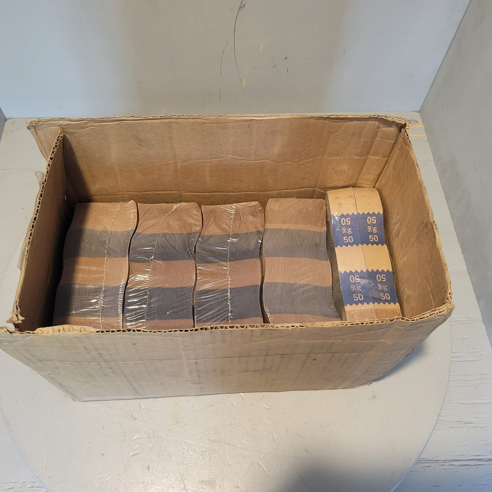 Box of 10 (1000 Ct/Unit) Saw Tooth $50 Currency Bands, Self-Seal, Natural Brown