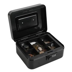Black Steel Cash Box Safe Medium 7.87×6.30×3.54 Combination Lock Coin Tray