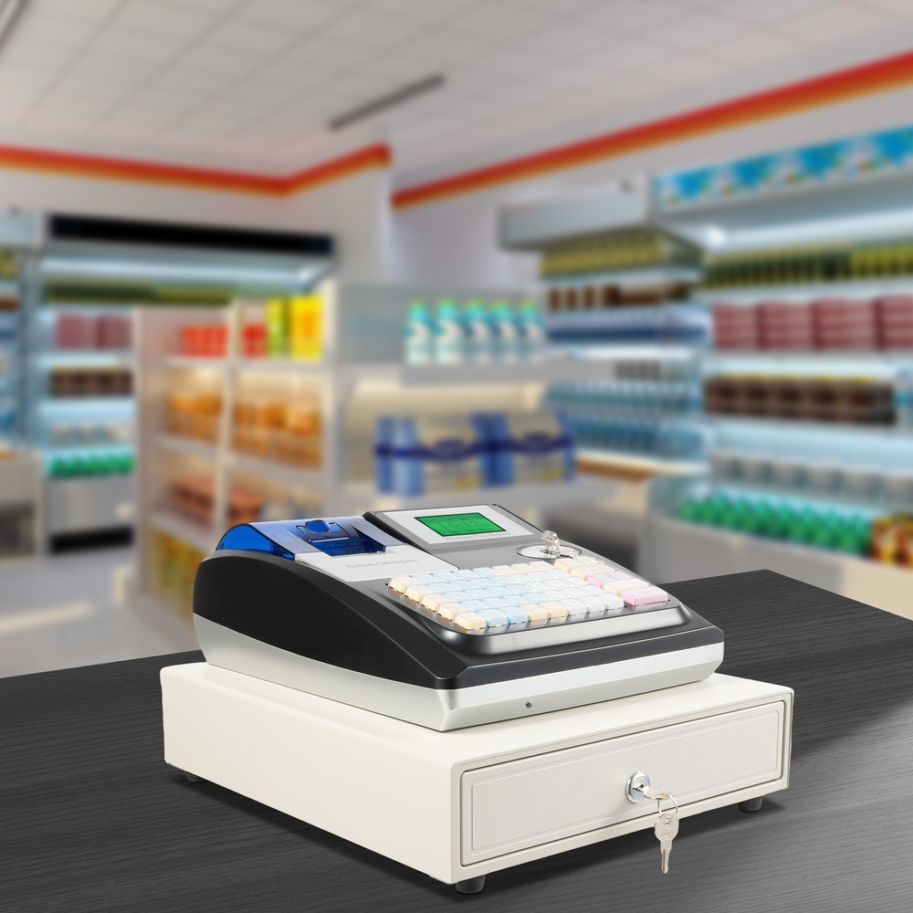 Electronic Cash Register 48 Keys Commercial Cash Register with Drawer LED Screen