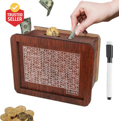 10000 Savings Challenge Box,Cash Vault Wooden Savings Box,Kakeibo Money Box,Wood