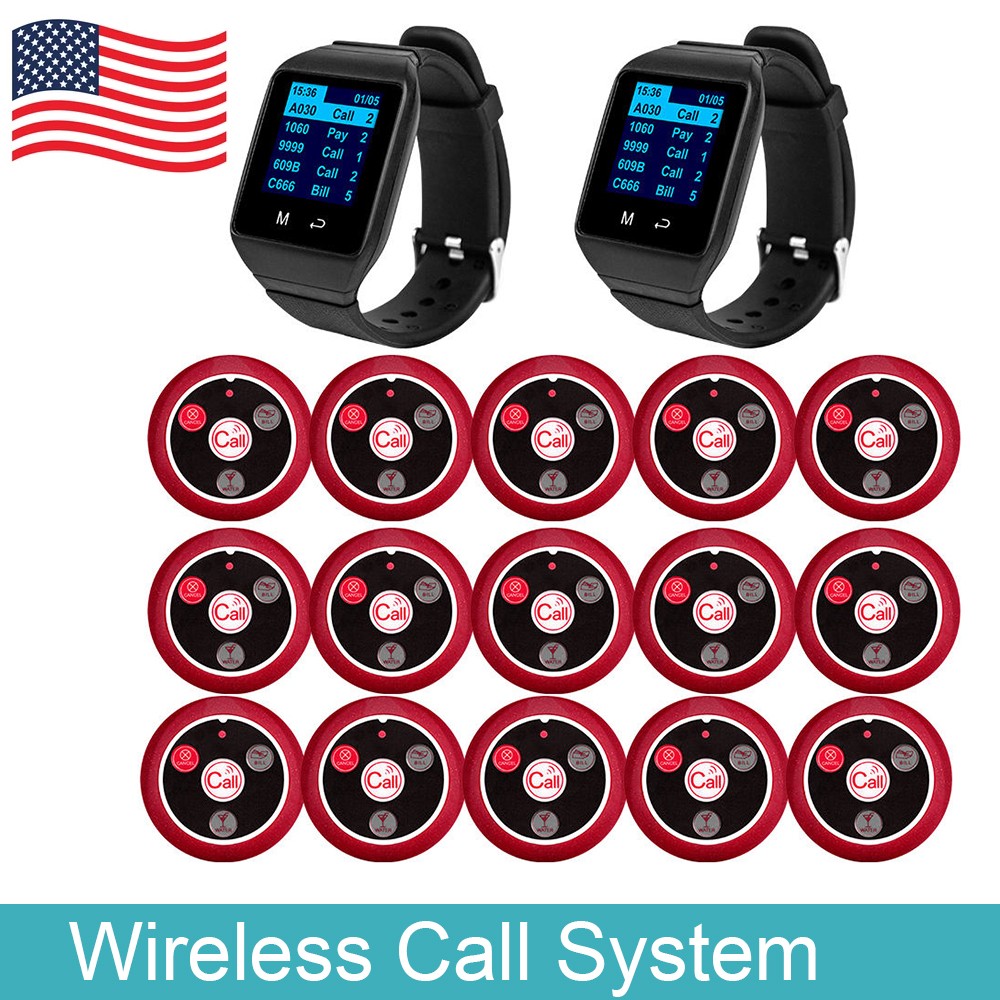 Wireless Call System for Restaurant 2 Wrist Watch Receivers 15 Call Buttons