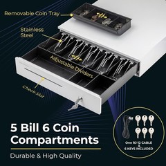 16″ Cash Register Drawer for Point of Sale (POS) System with 5 Bill 6 Coin Cash